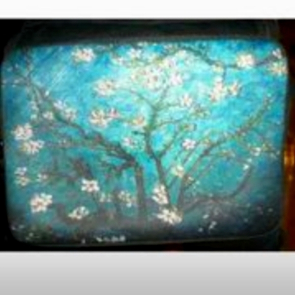 Tablet Protector Bag Case Almond Tree Painting on Teal Zip Up Laptop iPad - Picture 1 of 6